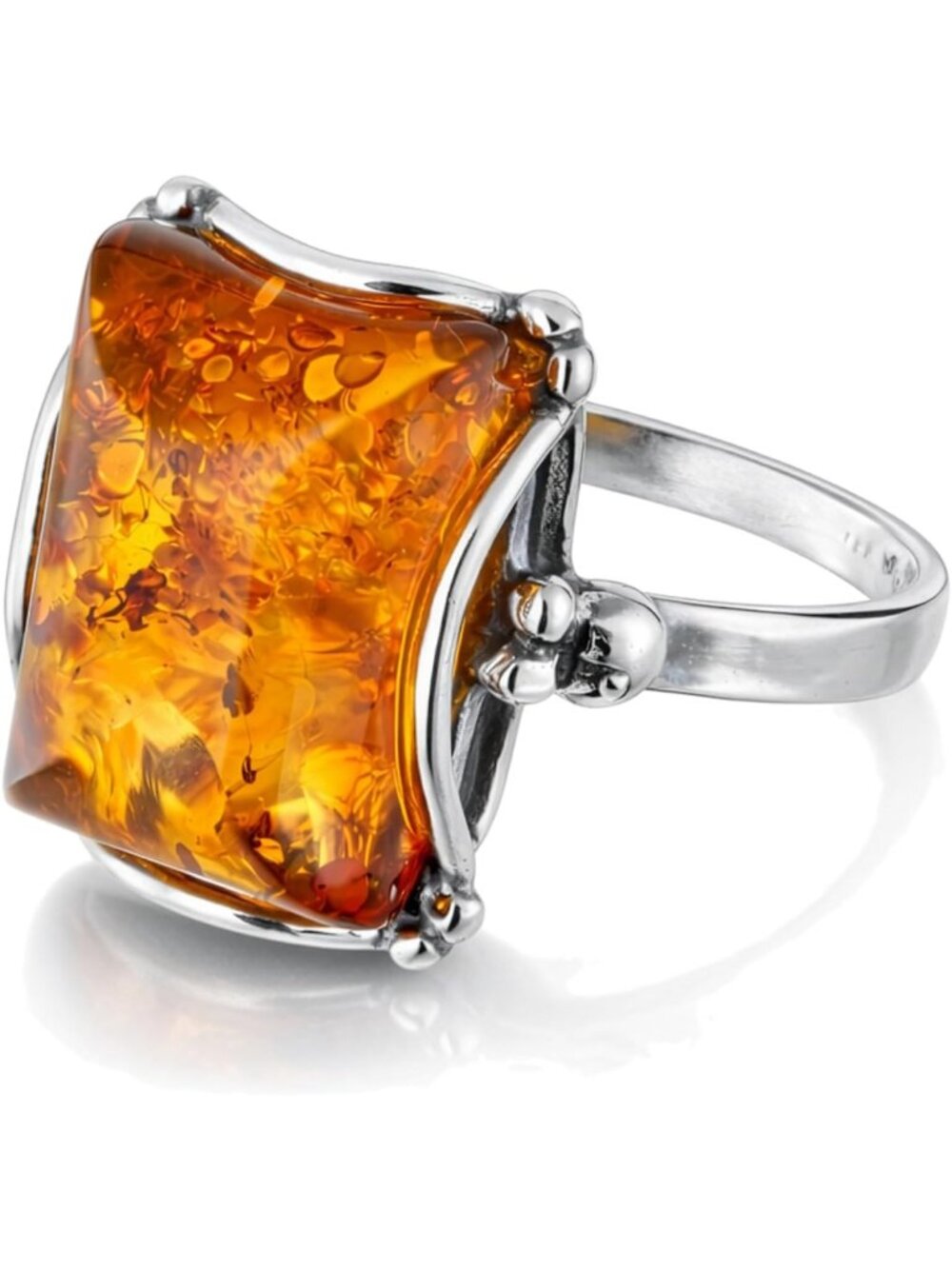 Sterling Silver Baltic Honey Amber Rectangle Ring - Perfect Holiday Gift!
